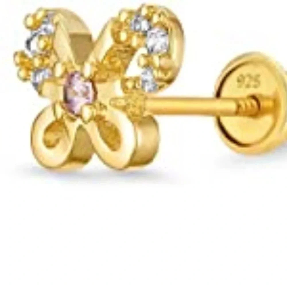 14k Gold Plated Brass Butterfly CZ Earrings kids baby